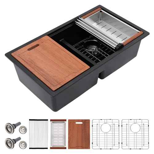 33 Inch Granite Composite Kitchen Sink Black Ktichen Sink Workstation 50