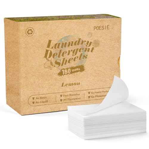 Laundry Detergent Sheet Lemon Scent 160 Count Non Plastic Travel Laundry Kit No waste Portable Washing Sheets Detergent for Machine Wash & Hand Wash