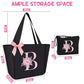 Tote Bag, A-Z Initial Monogrammed Waterproof Tote Bag, Bridesmaid Gifts for Women, Black and Pink (B, Black Set)