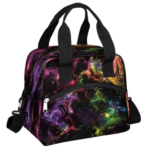 Galaxy Colorful Insulated Lunch Bag for Women Girl Reusable Lunch Tote Box With Shoulder Strap Lightweight Thermal Cooler Meal Prep Bag for Work School Office Picnic (print 9)