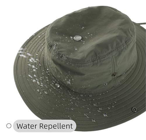 Outdoor SPF 50+ Boonie Sun Hat for Men Gardening Fishing Hiking Hat Adjustable Wide Brim Bucket Hat Army Green