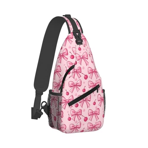 Sling Bag Pink Bows Cherry Hiking Daypack Crossbody Shoulder Backpack Travel Chest Pack for Men Women