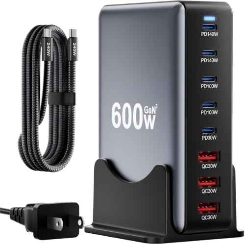 600W Fast Charging 8 Port USB C Charger Block with Nylon Fast Charging Cable