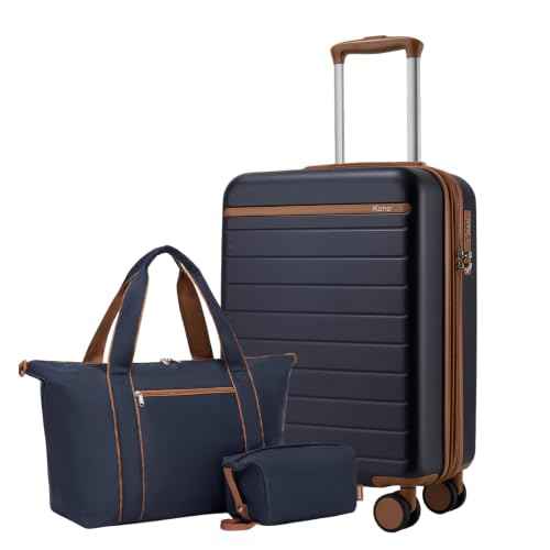 3 Piece Luggage Set carry on 20in Lightweight Travel Suitcase Navy