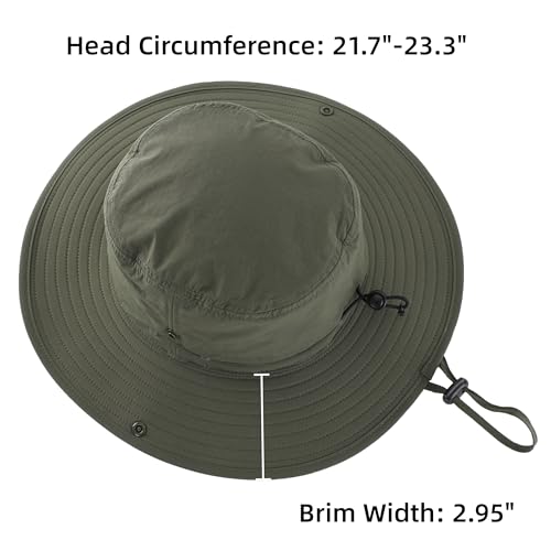 Outdoor SPF 50+ Boonie Sun Hat for Men Gardening Fishing Hiking Hat Adjustable Wide Brim Bucket Hat Army Green