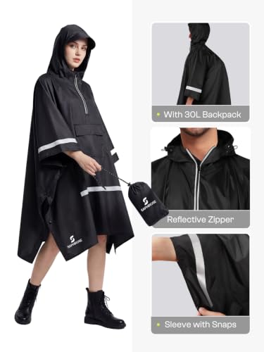 Adult Rain Poncho Waterproof Hooded Raincoat Lightweight Packable