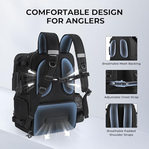 BaitSpace Fishing Backpack with Bait Binder & 2 Rod Holders