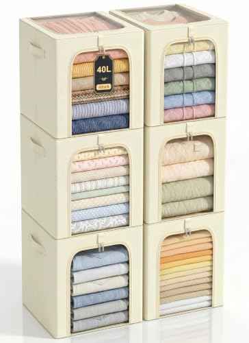 Clothes Storage Bins with Metal Frame for Closet (6 Count)