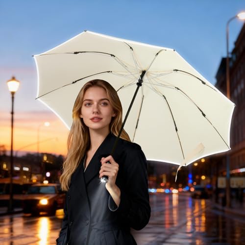 Windproof Travel Folding Inverted Umbrella with LED Light