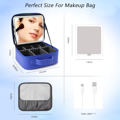 Travel Makeup Bag with LED Mirror Travel Makeup Organizer with 3 Lighted Settings