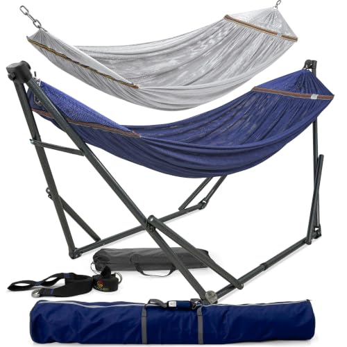 Combo x2 Hammocks with Stand for Outside & Tree Straps
