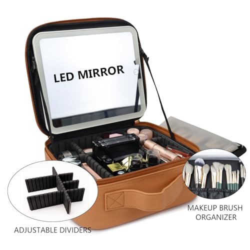 Travel Makeup Bag with LED Mirror Travel Makeup Organizer with 3 Lighted Settings