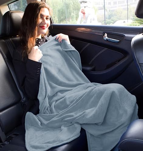 Premium Soft Travel Blanket Pillow Combo Airplane Grayish Blue