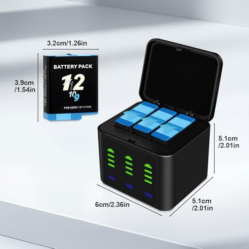 Battery Charger Kits for GoPro Hero 12 11 10 9 Black (3 Count)