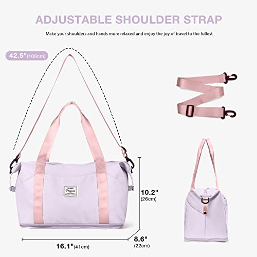 Purple Pink Waterproof Duffel Gym Tote Weekender Carry On Overnight Bag for Women with Trolley Sleeve & Wet Pocket