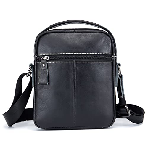 Genuine Leather Shoulder Bag Small Men Messenger Pack Handbag Sling Crossbody Bag Man Purse for Business Work Everyday Outdoor Travel Black