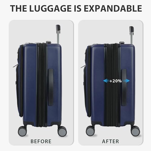 Hardside Expandable Carry On Luggage 22x14x9 Airline Approved With Front Business Pockets