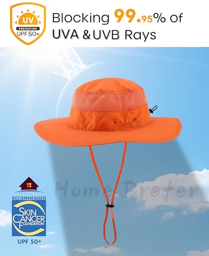 Unisex UPF50+ Sun Hat for Men Women Lightweight Mesh Bucket Hat Wide Brim Fishing Hat UV Protection Hat for Garden Golf Beach Orange