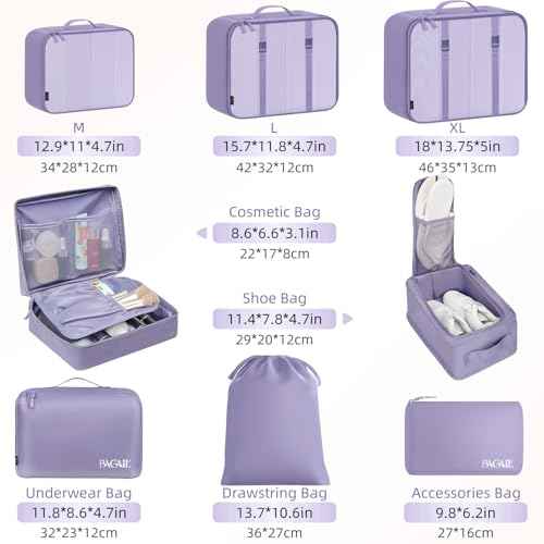 8 Set Packing Cubes Luggage Packing Organizers for Travel Accessories