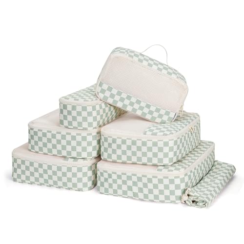 7 Set Checkered Packing Cubes for Travel Kids Women