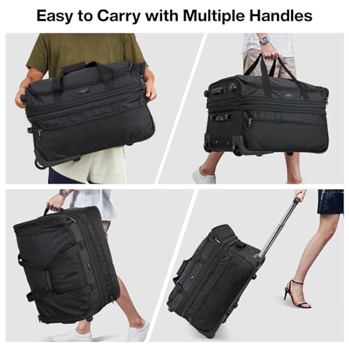 Large Expandable checked Luggage Suitcases with Wheels Foldable Duffle Bag for Travel suitcase for Women Men Garment Bag（Black）