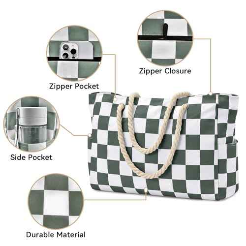 Beach Bag Large Beach Tote Bag for Women Waterproof Sandproof Swim Pool Bag With Zipper