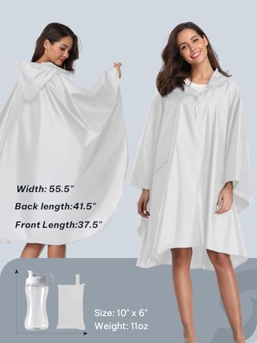Adult Rain Poncho Waterproof Hooded Zipper Raincoat with Pockets