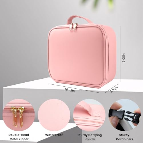 Travel Makeup Bag with LED Mirror Makeup Case with Light Up Mirror Portable Cosmetic Brush Organizer Bag with Adjustable Dividers for Cosmetics Makeup Brushes Toiletry