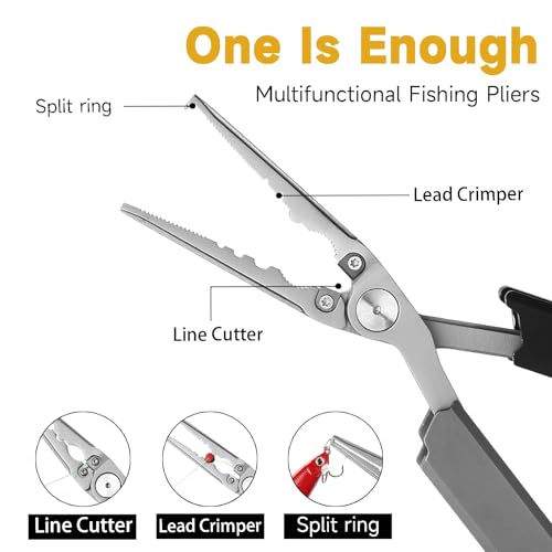 12-in-1 Folding Fishing Pliers, Compact Saltwater Fishing Tool with Braid Cutter, Hook Remover, Split Ring Opener, Stainless Steel Fishing Gear Gift for Men
