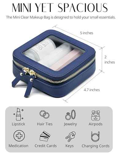 Clear Makeup Bag with Zipper Small Travel Cosmetic Case Navy Blue Mini Pouch for Purse Accessories Car Storgae Essentials Bag Purse Pouch Organizer Compact Small Clear Toiletry Bag for Traveling