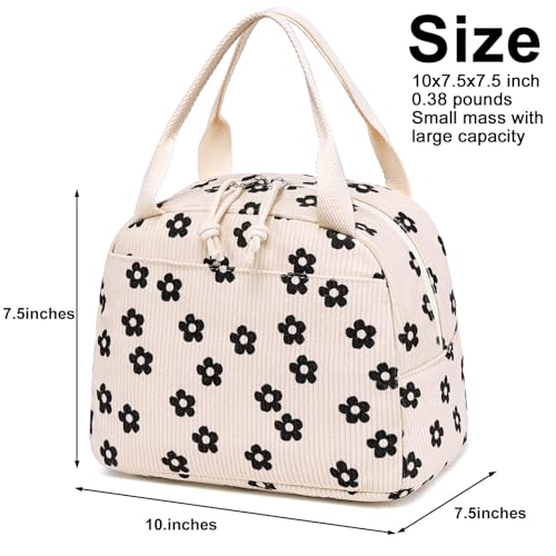 Lunch Bag for Women Men Cute Corduroy Lunch Tote Bags Reusable Insulated Lunch Box Large Capacity Reusable Insulated Cooler for Work Picnic or Travel