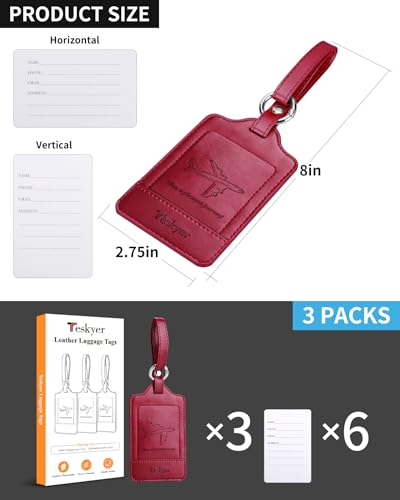 Leather Luggage Tags for Suitcases (3 Count)