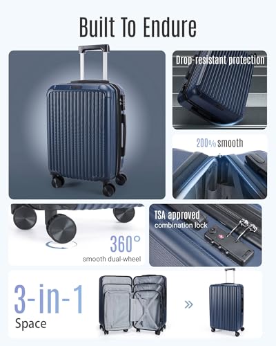 3 Piece Luggage Sets With Spinner Wheels Hardshell TSA Lock (3 Count)