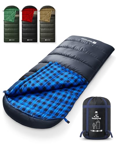 Cotton Flannel XXL Sleeping Bags for Adults Cold Weather Camping Sleeping Bag for Adults Kids Teens with Compression Sack