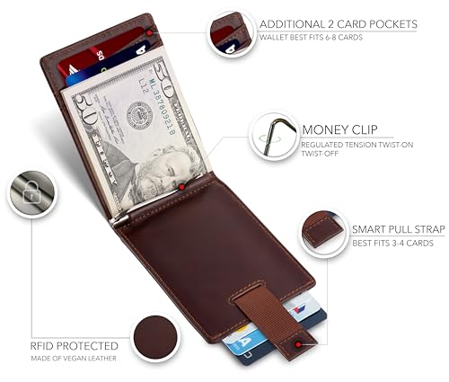 RFID Blocking Slim Bifold Genuine Leather Minimalist Front Pocket Wallets for Men with Money Clip Thin Gift