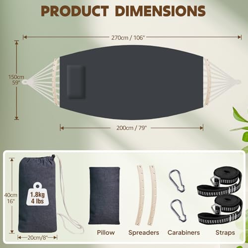 Cotton Hammock 8.9x4.9ft Holds Up to 660lbs Prevents Side