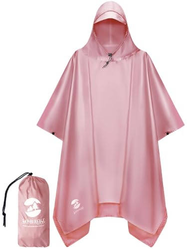 Adult Rain Poncho Waterproof Hooded Raincoat Lightweight Packable