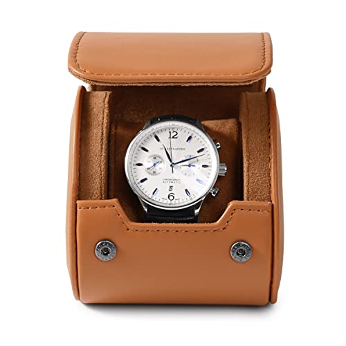 Single Leather Watch Roll Travel Case Brown