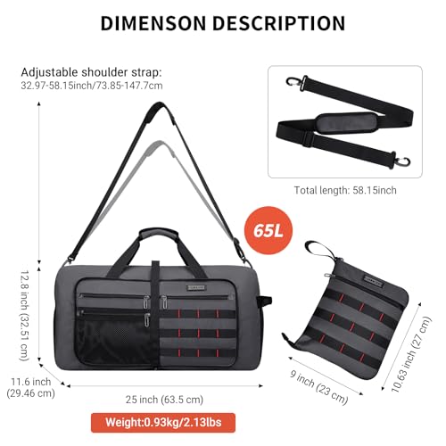 Foldable Duffle Bag for Men Large 65L Travel with Shoe Compartment