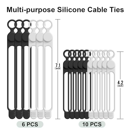 16Pcs Silicone Cable Ties (16 Count)