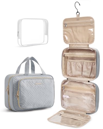 Toiletry Bag Hanging Travel Makeup Organizer with TSA Approved Transparent Cosmetic Bag Makeup Bag for Full Sized Toiletries (2 Count)