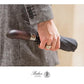 Folding Umbrella Real Wood Handle Auto Open Close Black