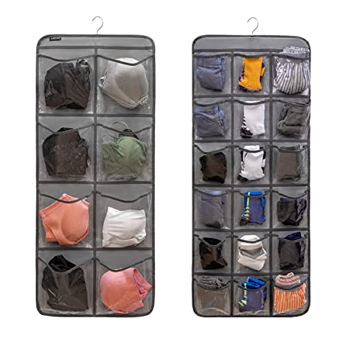Dual Sided Hanging Closet Organizer for Socks Underwear Bra Kids Storage Organizer for Baby Clothes Toddler Shoes with 26 Pockets