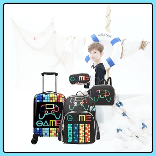 Kid’s Luggage Set 5 Piece Suitcase Set 16’’ Hardside Luggage with Spinner Wheels Girls Boys Carry on Luggage Travel Rolling Luggage Airline Approved (5 Count)