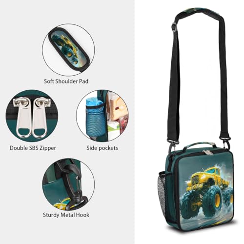 Monster Truck Kids Lunch Box for Girls Boys Reusable Insulated Lunch Bag for Kids Toddler Thermal Cooler Spacious Lunchbox with Shoulder Strap Lunchbag for School Work Picnic (print 5)