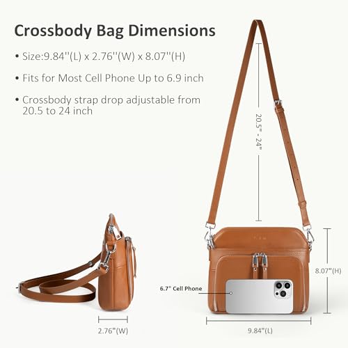Genuine Leather Crossbody Bags for Women Travel Wallet Purse Brown