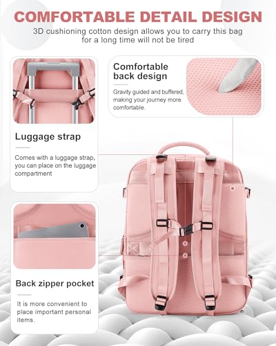 Large Travel Backpack Carry On for Women Man Gym Backpacks with Laptop Compartment Mochila de Viaje Teacher Personal Item Backpack Rucksack Airplane Accessories Must Haves Pink