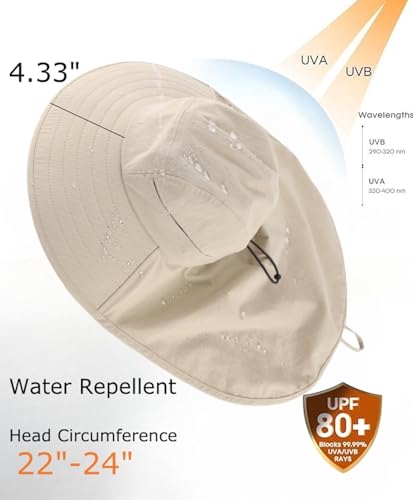 UPF 80+ Sun Hat for Men Women Wide Brim Sun Hat with Neck Flap Summer Safari UV Protection Gardening Fishing Hat Khaki