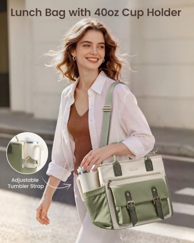 Insulated Lunch Bag Women (Light Green-Beige-Olive Green / 15L)