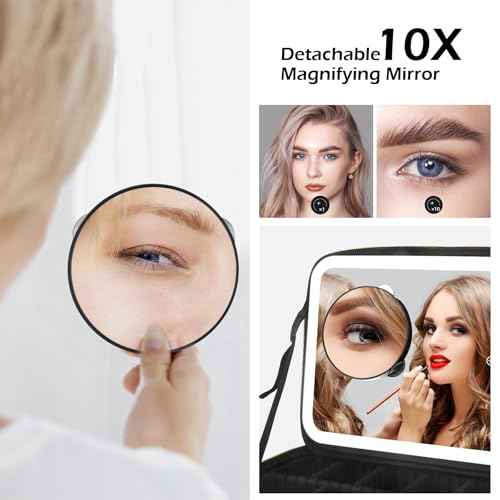 Large Makeup Train Case with Lighted and Mirror 14inch Partitionable Cosmetic Bag Travel Makeup Case Professional Cosmetic Artist Organizer